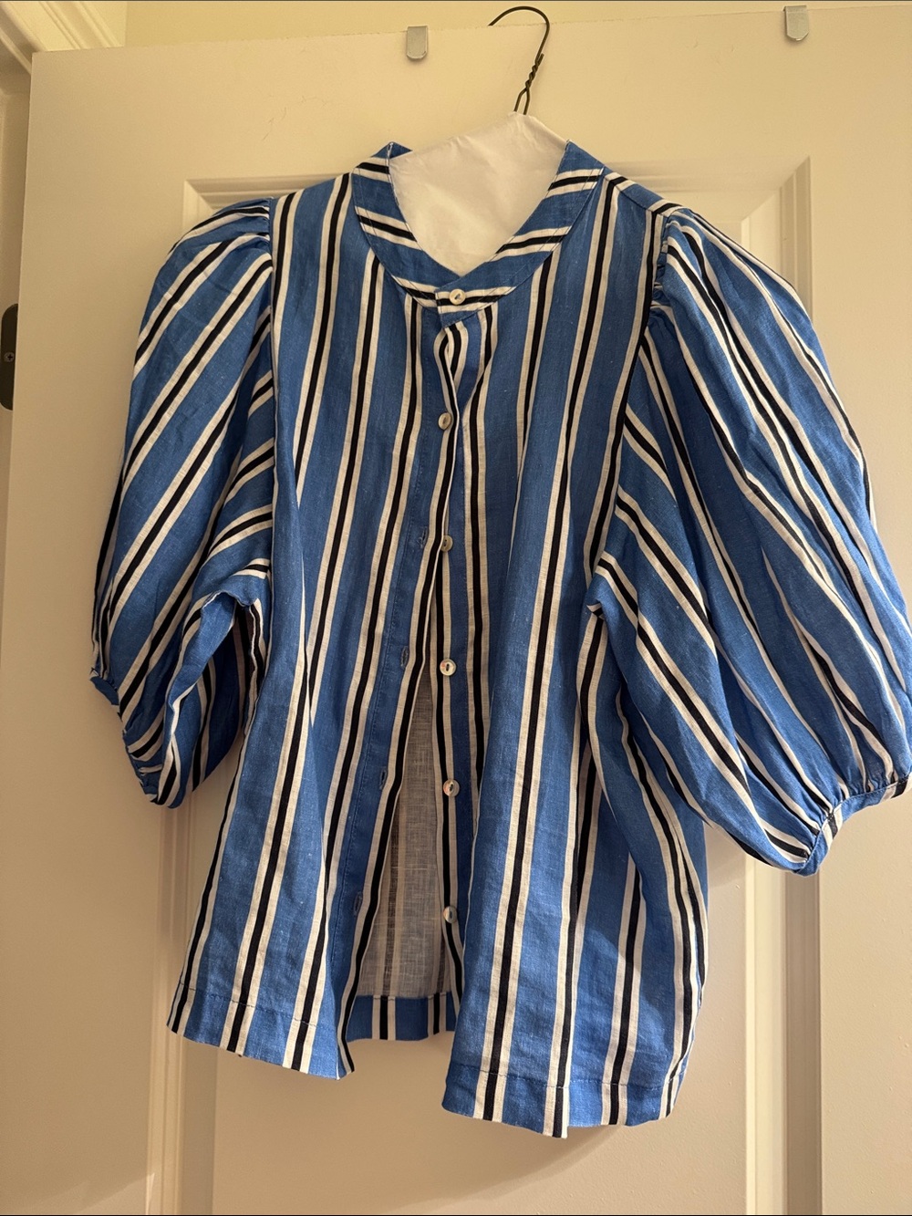 Lanhtropy NWT Blue & White Striped Puff-Sleeve Shirt